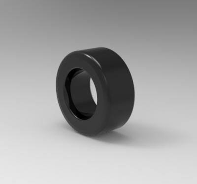 Solid-works 3D CAD Model of  cylindrical steel rim,with Lifttruck tyre, wheel  D = 150,  bore = 100	Load  capacity 500