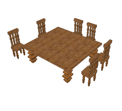 Rustic table and chairs Sketchup model 