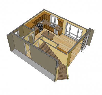 Open plan kitchen design Sketchup model 