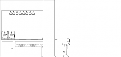 4442mm Wide Bar Counter with Shelves and Bar Stools Right Side Elevation dwg Drawing