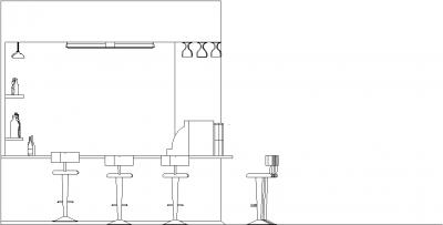 4583mm Wide Bar Counter with Shelves and Bar Stools Rear Elevation dwg Drawing