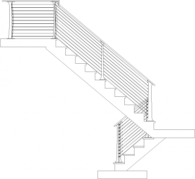 4857mm Wide Pure Wood Made Cantiliver Thread with Steel Handrails Left Side Elevation dwg Drawing