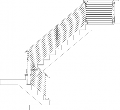 4857mm Wide Pure Wood Made Cantiliver Thread with Steel Handrails Right Side Elevation dwg Drawing