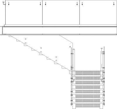 5212mm Height I-Beam Stairs with Glass Handrails Front Elevation dwg Drawing