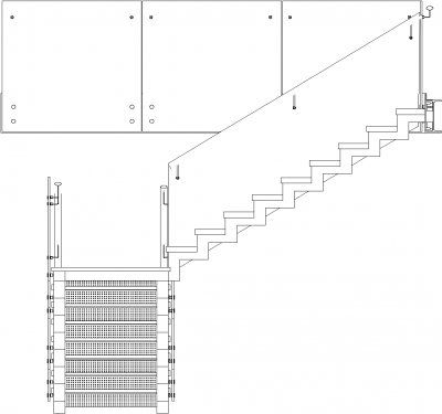 5212mm Height I-Beam Stairs with Glass Handrails Rear Elevation dwg Drawing