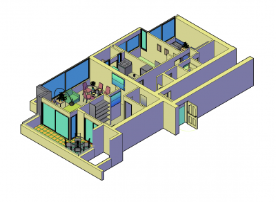 Plano de piso 3D com móveis