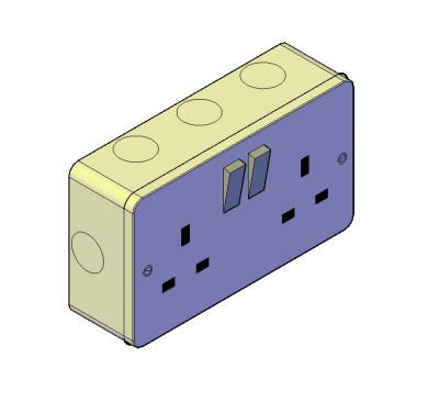 Double socket UK 3D DWG block 