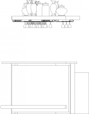 5499mm Wide Bar Counter with Glass Wine Holder Right Side Elevation dwg Drawing