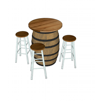 mesa y taburetes de barril bloque de Sketchup