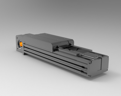  Solid-works 3D CAD Model of Belt-driven linear unit,  Dimensions of profile= 100 x 220 mm	Min Stroke=100	Max stroke= 5900	carriage L=430