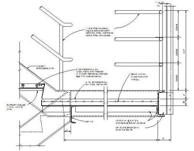 Detalle de la escalera - aterrizaje de hormigón CAD DWG