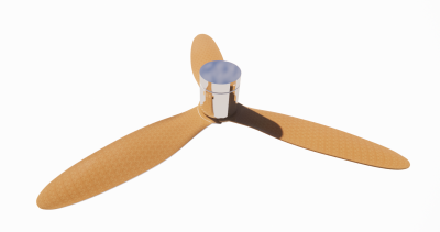 Ceiling fan with 3 wooden wings and center cylinder motor revit family