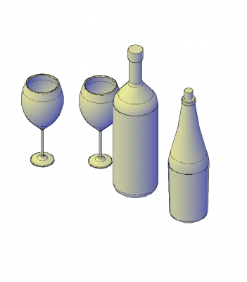 Wine bottles and glasses 3D AutoCAD model