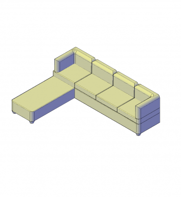 4 Seater chaise sofa 3D AutoCAD model