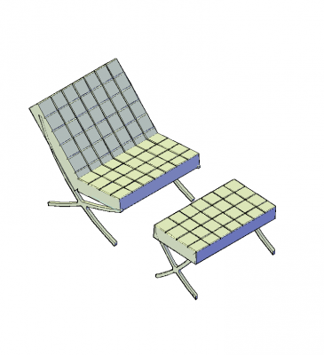 バルセロナの椅子とオットマン3D CADブロック