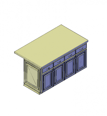 Isla de cocina con encimera de granito bloque de CAD en 3D