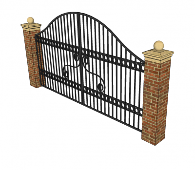Brick pier and steel entrance gates Sketchup model 