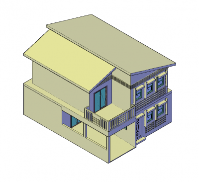 Mono pitched house 3d dwg 