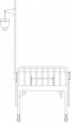 950mm Wide Hospital Bed with Dextrose Handle Rear Elevation dwg Drawing