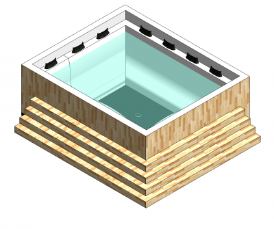 木製の温水浴槽3D Revitモデル