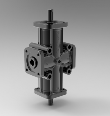 Autodesk Inventor 3D CAD Model of Angular transmission with four Hollow Flanges, Size 2, Ratio 1/1 