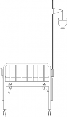 980mm Height Hospital Bed with Dextrose Handle Front Elevation dwg Drawing