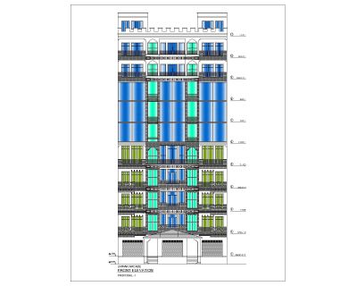 Asian Style 2D Elevations (Multistoried Commercial Building) International Standard Type 1-1 .dwg