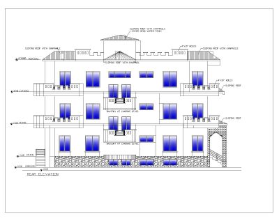 Asian Style 2D Elevations (Multistoried Residential Building) International Standard Type 10-3 .dwg