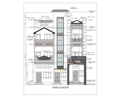 Asian Style 2D Elevations (Multistoried Residential Building) International Standard Type 40 .dwg