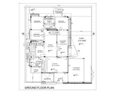 アジアンスタイルのデュプレックスハウスデザイン1階平面図.dwg