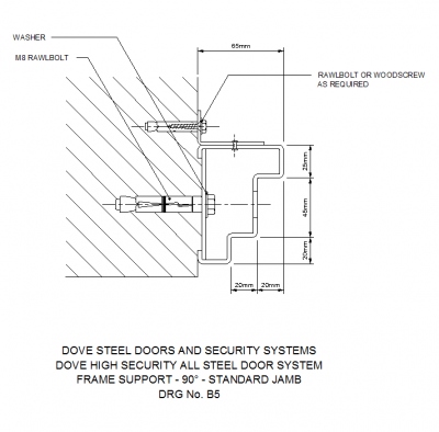 Supporto per telaio - 90 - Dettaglio CAD con stipite standard