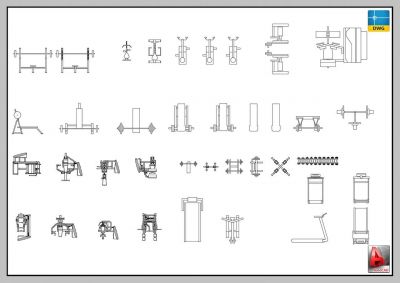 LARGE LIBRARY OF GYM EQUIPMENT,MACHINES-PART_2 -AUTOCAD-2D