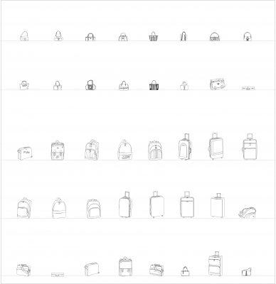 Bags and suitcases in elevation CAD collection dwg