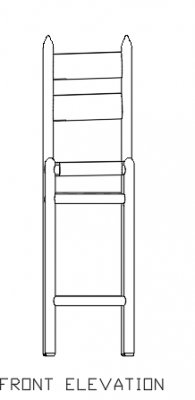 Bar Stool Made in Wood and Rattan Front Elevation dwg Drawing