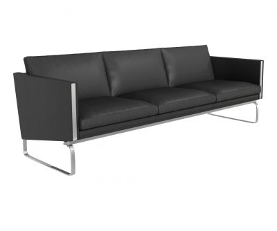 Sofá de 3 lugares com couro preto Modelo 3DS Max