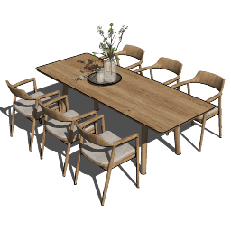 Brauner hölzerner Esstisch mit 6 Stühlen skp