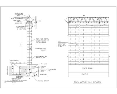 Compound Wall (Brick Masonry) with Drain & Fence Top Details .dwg