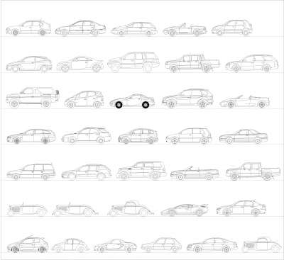 Cars in elevation views CAD collection dwg