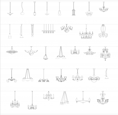 Lustres et suspensions lumière CAD collection dwg