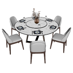 Circle rotation dinning table with 6 chairs skp