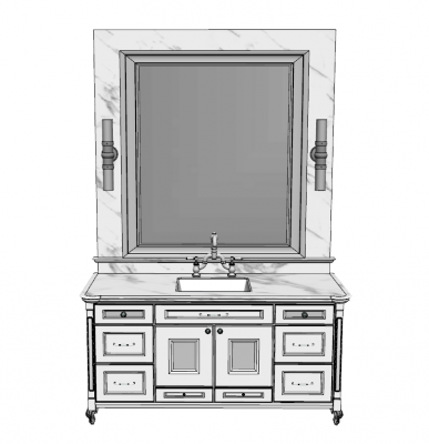 Armário de mármore clássico com pia do banheiro e espelho retangular skp