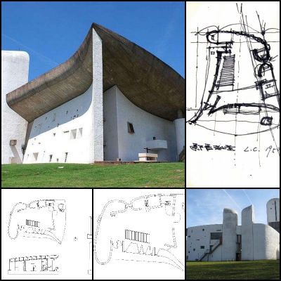 【Weltberühmte Architektur CAD-Zeichnungen re Notre Dame du Haut (Ronchamp)