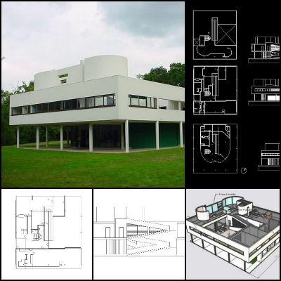 Villa Savoye-Le Corbusiers Villa Savoye CAD-Zeichnungen + Sketchup 3D-Modell
