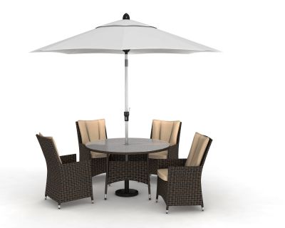 4 seater rattan dining set with parasol 3D model