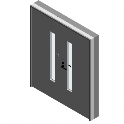Double-leaf casement steel fireproof door-with observation window-120° open revit model