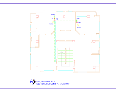 ELECTRIC TYPICAL FLOOR TELEPHONE, INTERCOM & TV LINE LAYOUT .dwg drawing