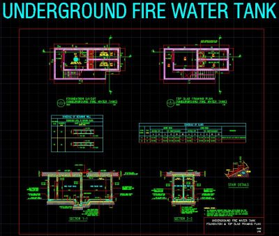 tanque de agua de incendio subterráneo detalles estructurales dibujos CAD