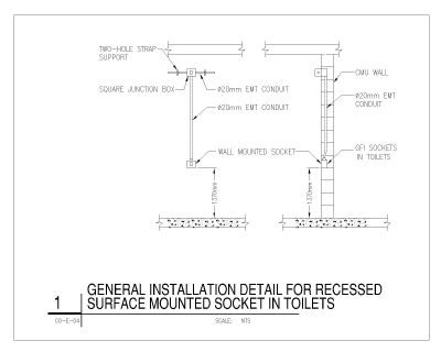 General installation Detail for Recessed Surface Mounted Socket in Toilets .dwg