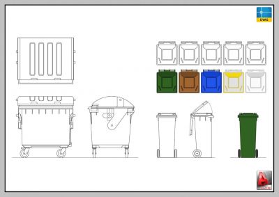 ごみ箱、リサイクルビン、CAN-AUTOCAD-2D