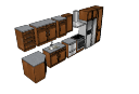 Projeto de cozinha com armário de madeira marrom e equipamentos de cozinha cinza polido skp